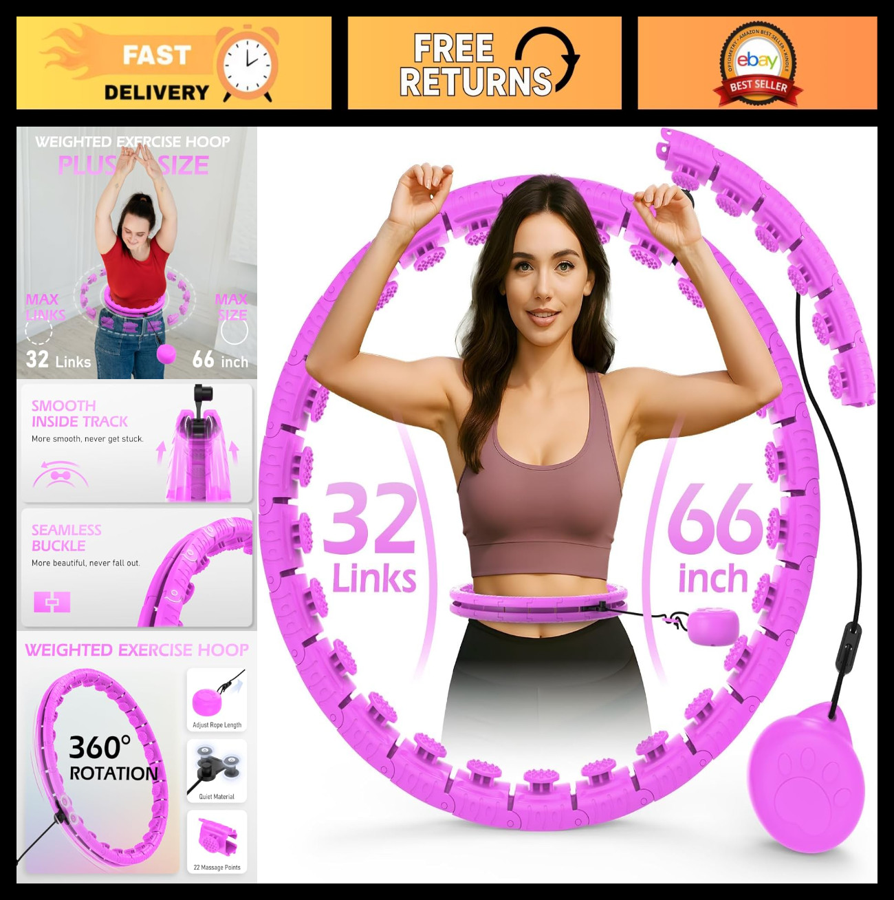 Weighted Hula Hoop for Adults, 26/32 Links (56-66 Inch) - Fitness & Weight Loss,