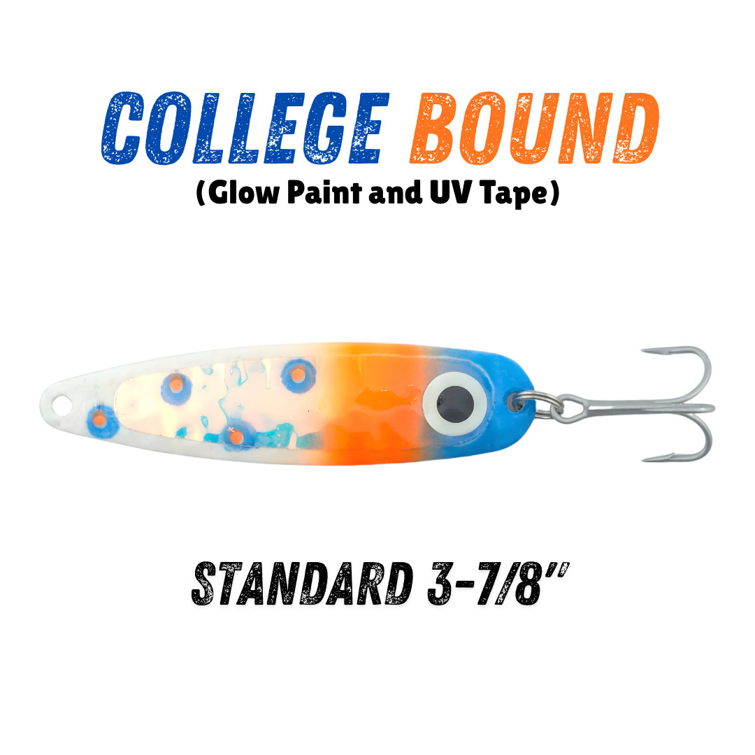 Glow UV College Bound Trolling Spoon for Fishing and Target SALMON TROUT WALLEYE