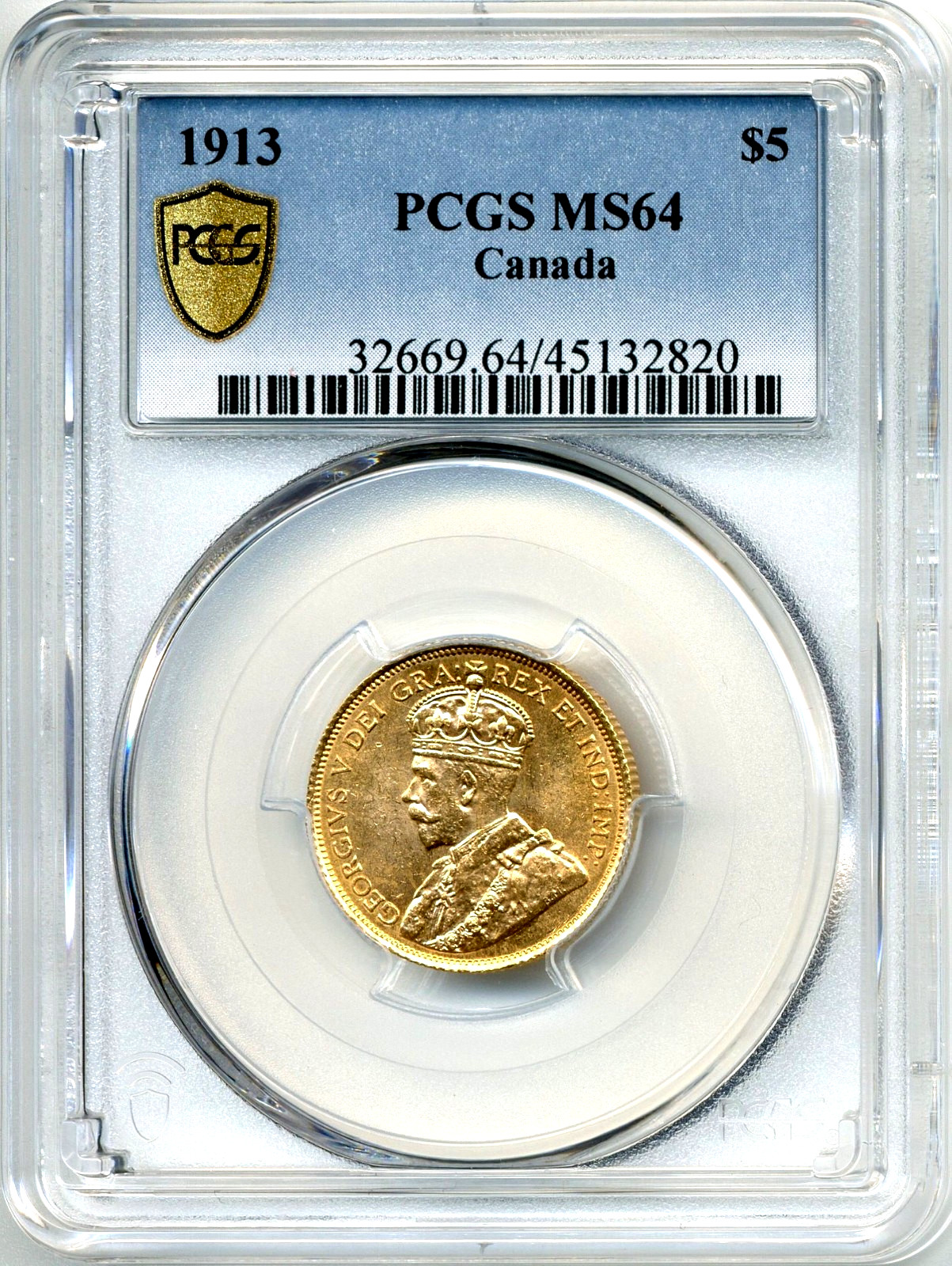 1913 Canada $5 Gold Coin - Choice Uncirculated, PCGS MS64