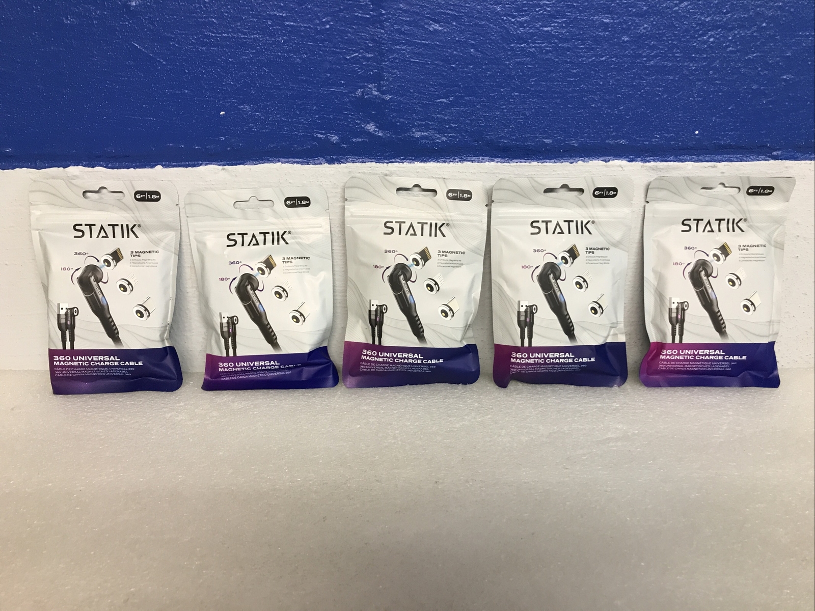 Statik 360 Universal Magnetic Charge Cable 6ft /1.8M W/ 3 Magnetic Tips Lot Of 5