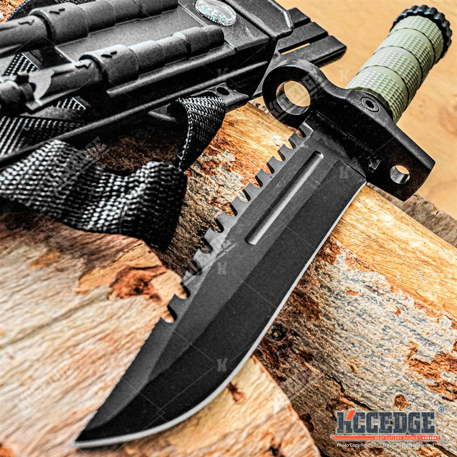 13.75" Camping Hunting Survival Knife + Fire Starter + Compass + Knife Sharpener