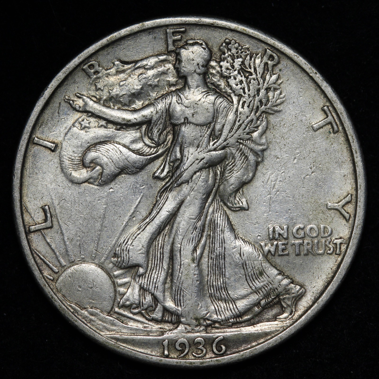 1936-S Walking Liberty Silver Half Dollar AU E387 TDREM