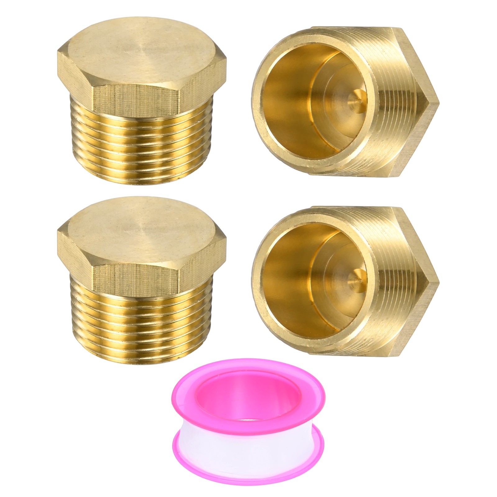 4-Pack Pipe Fitting, 3/4 " NPT Female Thread Hex End Cap with Sealing Tape