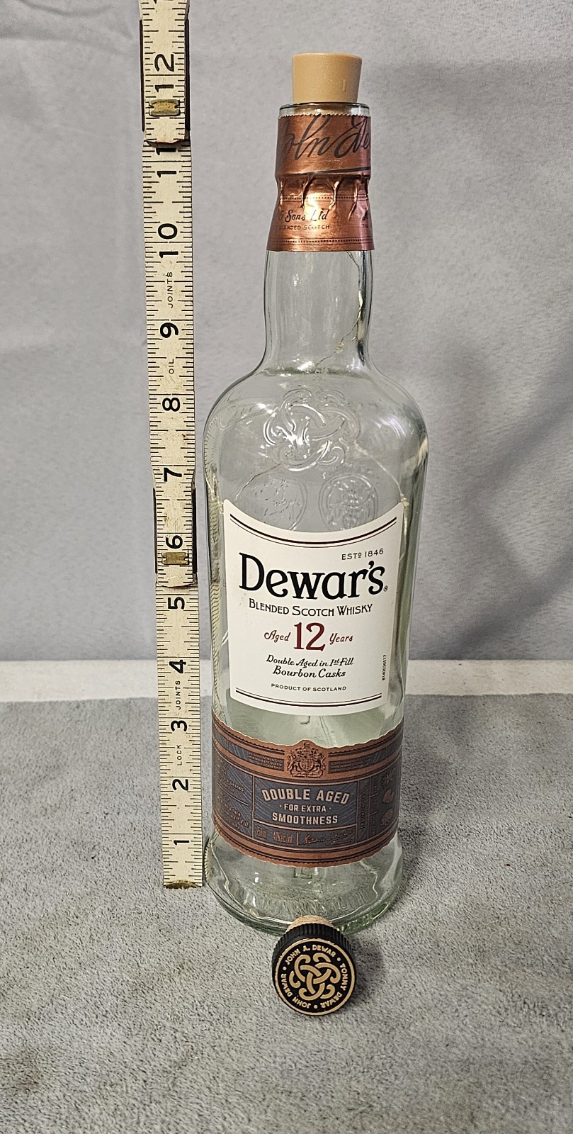 🥃Dewar's Scotch Whiskey 12 Years Empty Whiskey Bottle Cork Fairy Led Lights