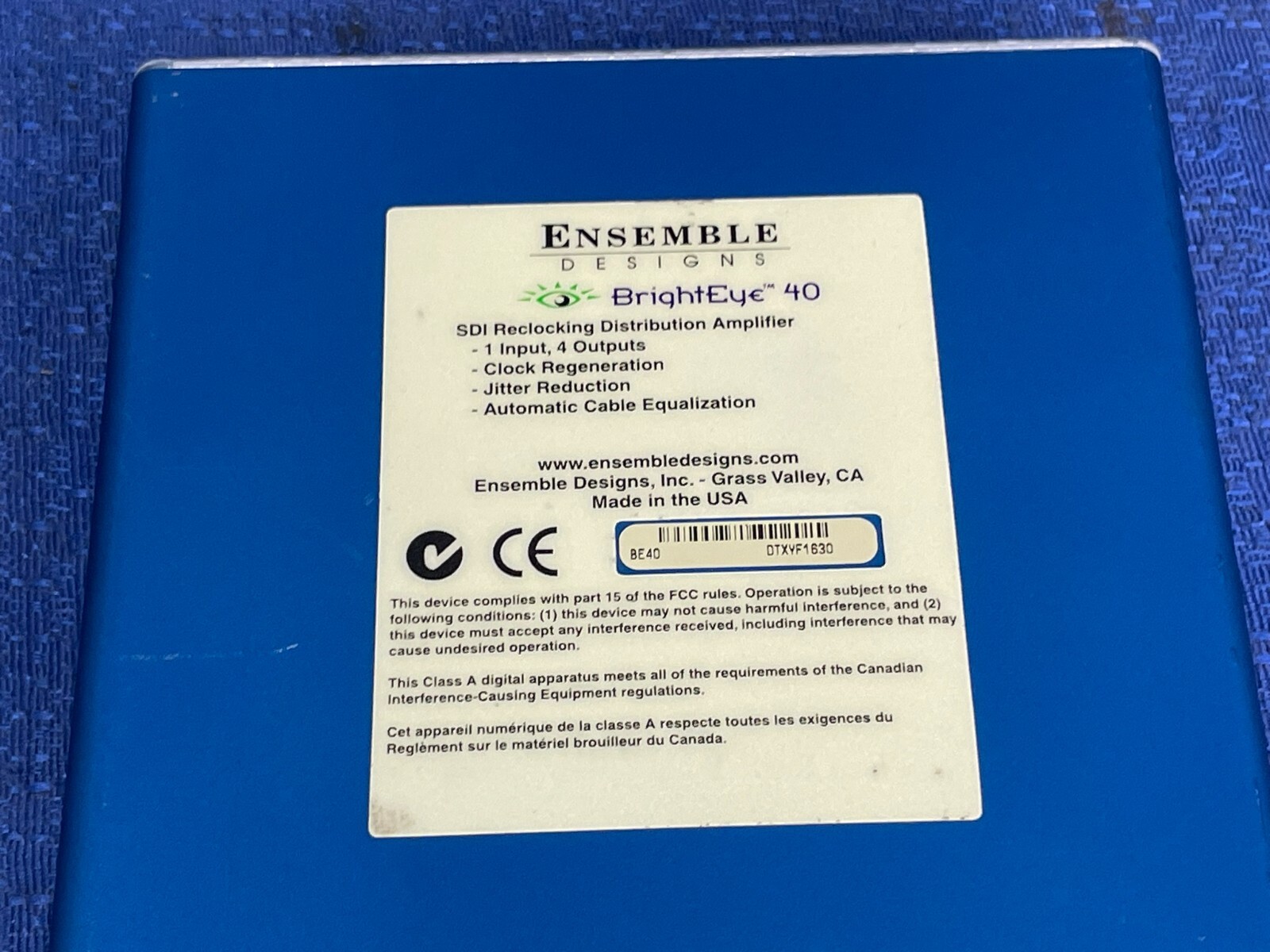 Ensemble Designs BrightEye 40 SDI Reclocking Distribution Amplifier