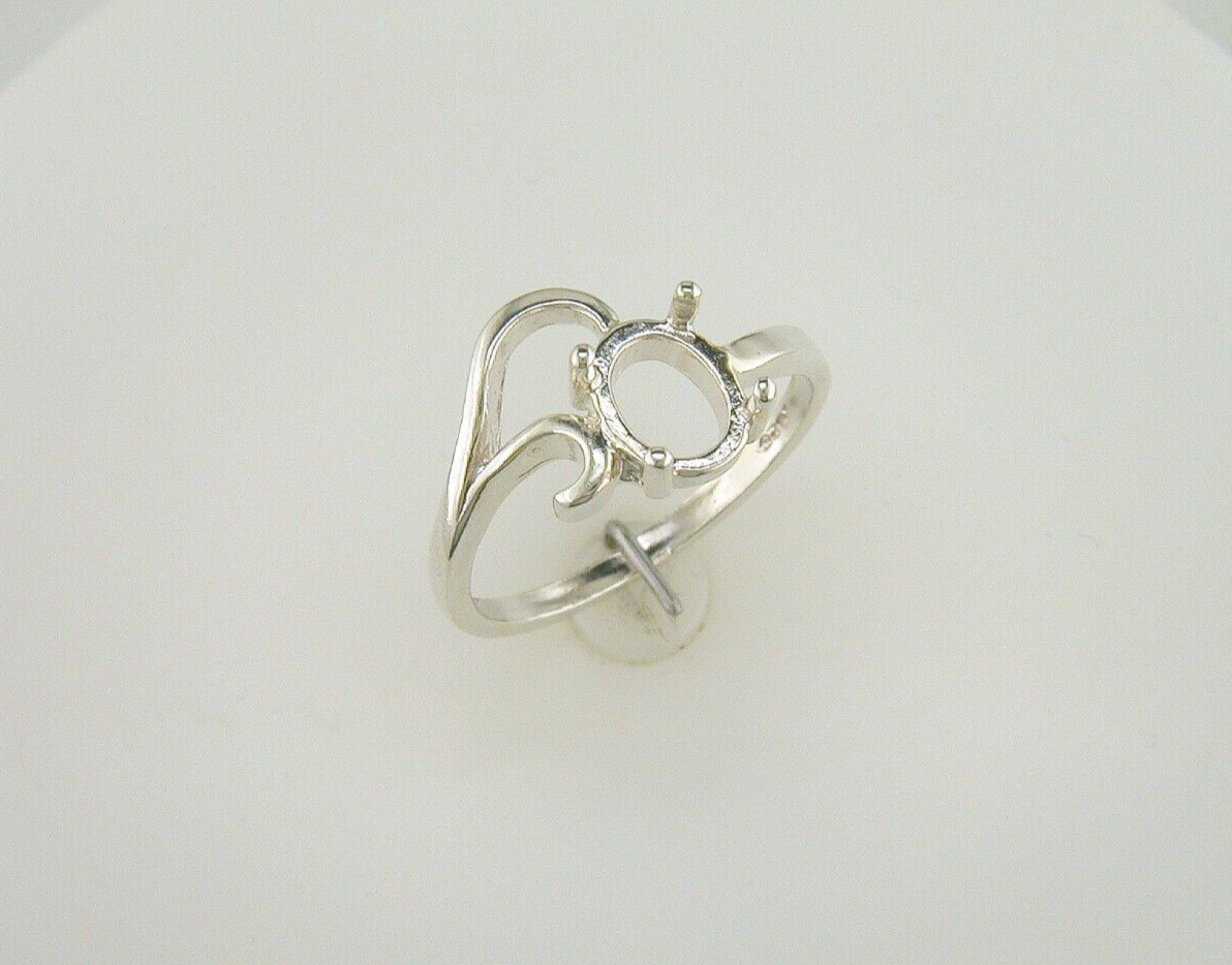 8 x 6 mm Oval Fancy Wave Ring Setting Sterling Silver