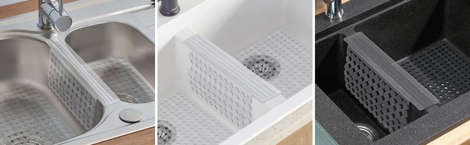 Plastic Sink Saddle, Sink Divider Mat with Strong Suction Cups, Kitchen Divided