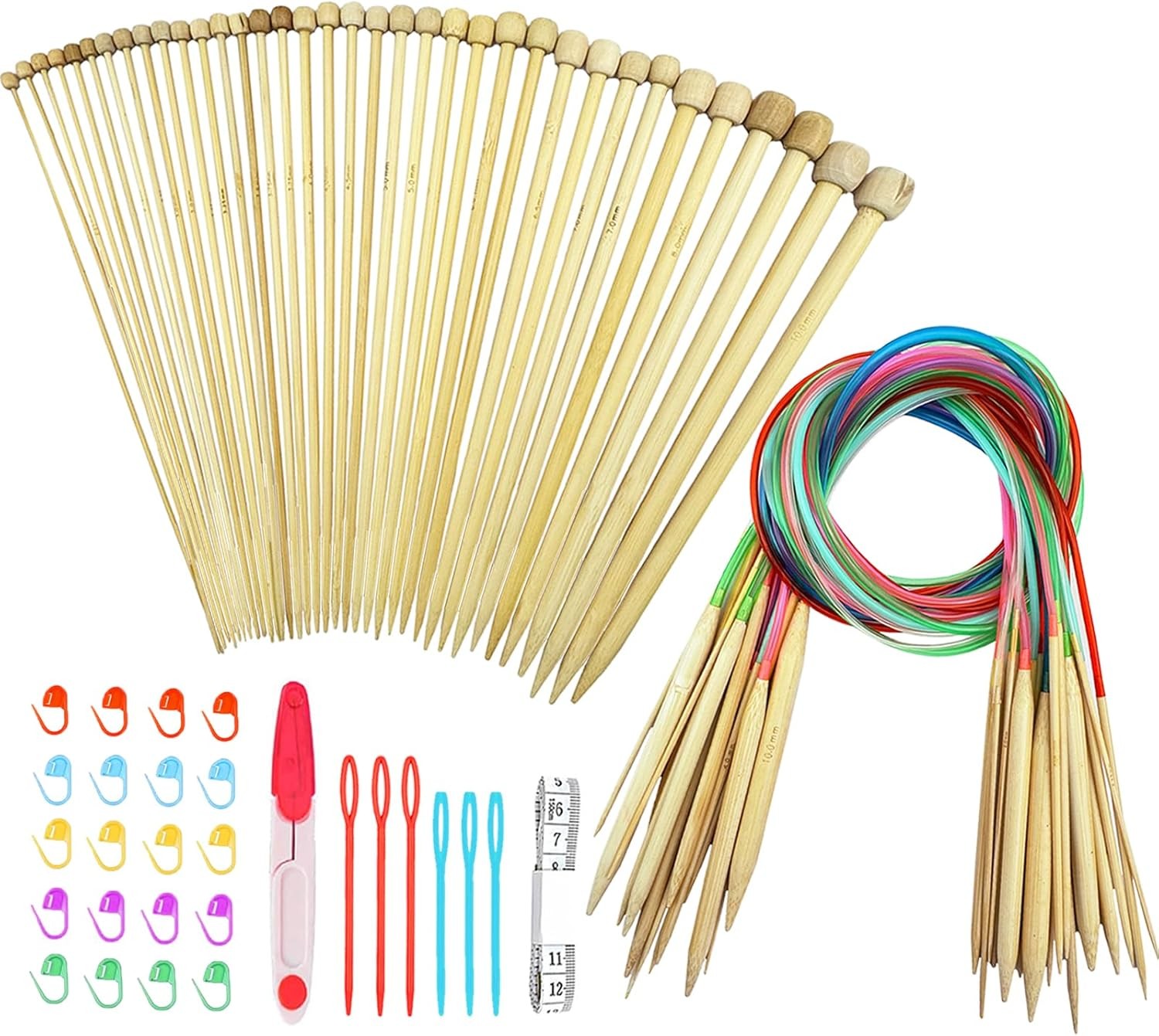 Hobekoee Knitting Needles Set,36 PCS 9.8" Straight Single 2-10mm, Brown