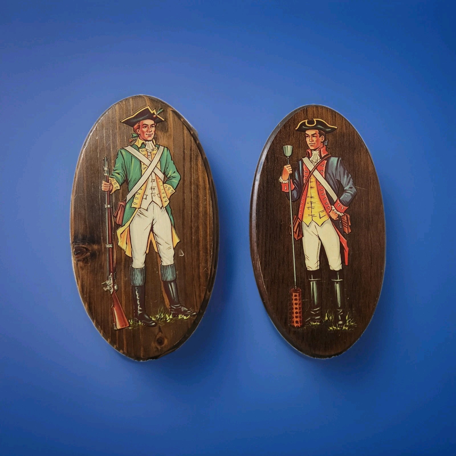 Set of 2 VTG 70's Patriot Revolutionary War Soldiers Wood Base Soldier Military