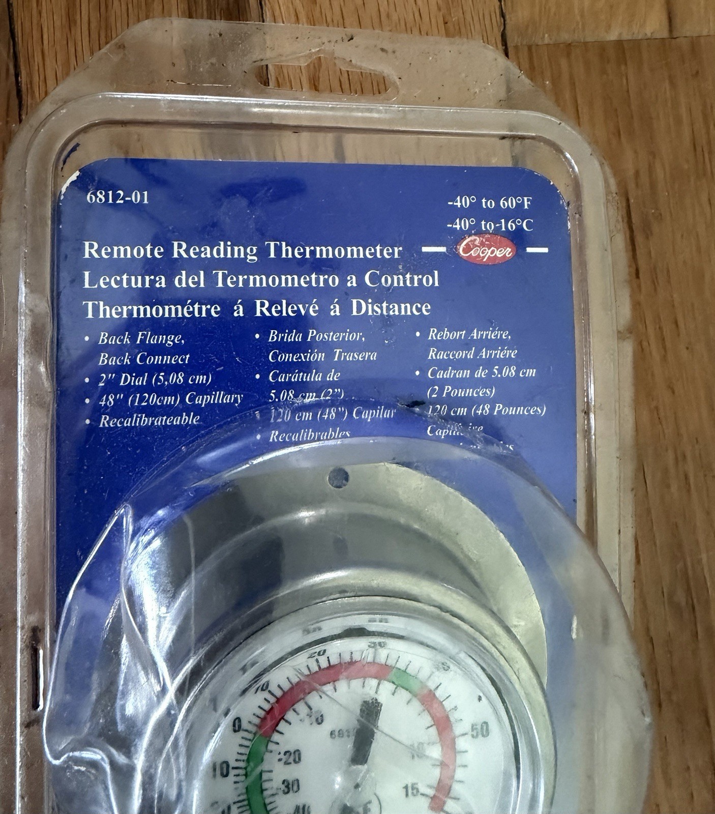 Cooper 6812-01 Remote Reading Panel Thermometer 48” Capillary Surface Mount