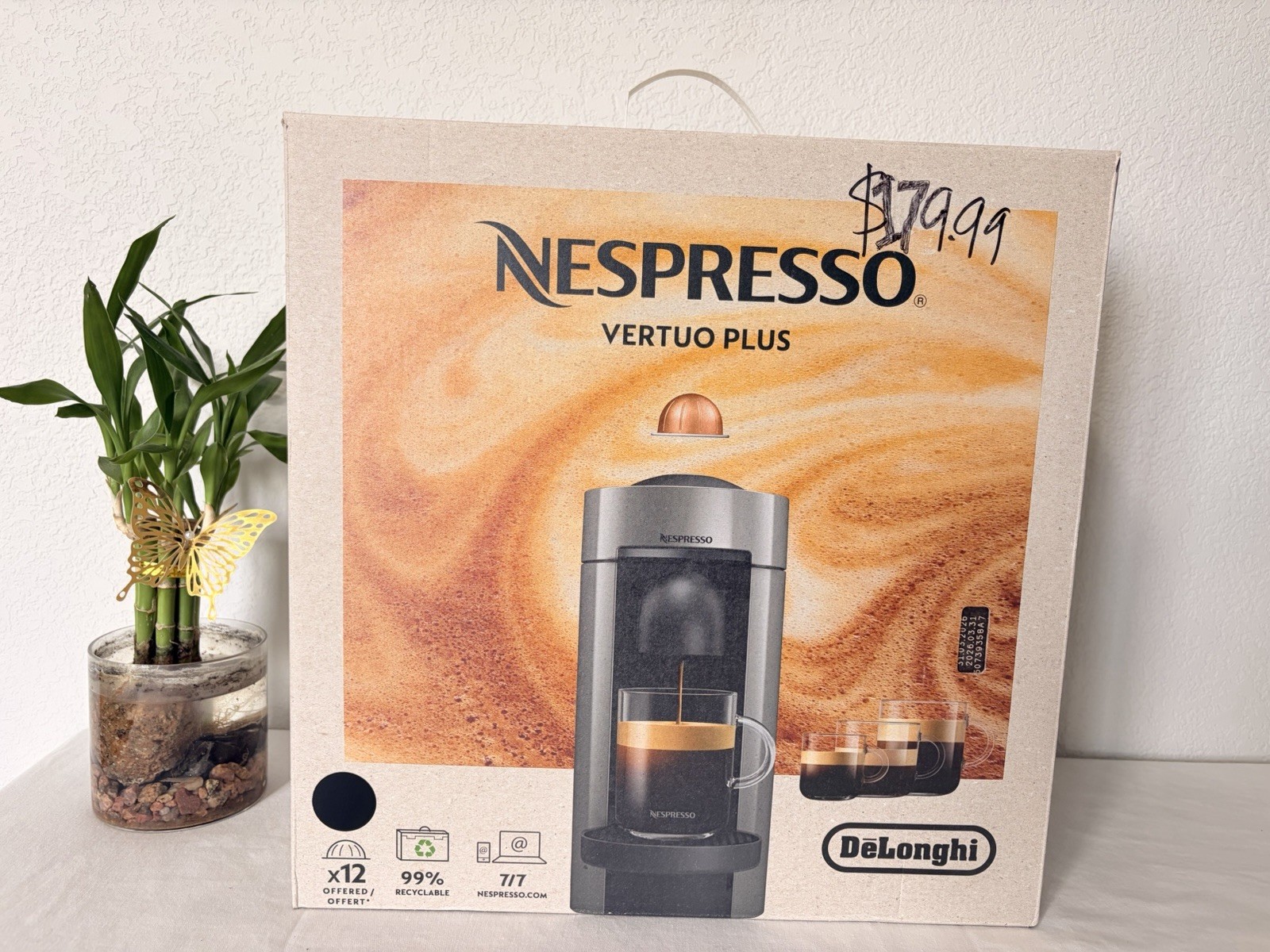 Nespresso Vertuo Plus Capsule Coffee Machine, Black, 12 Capsule Capacity