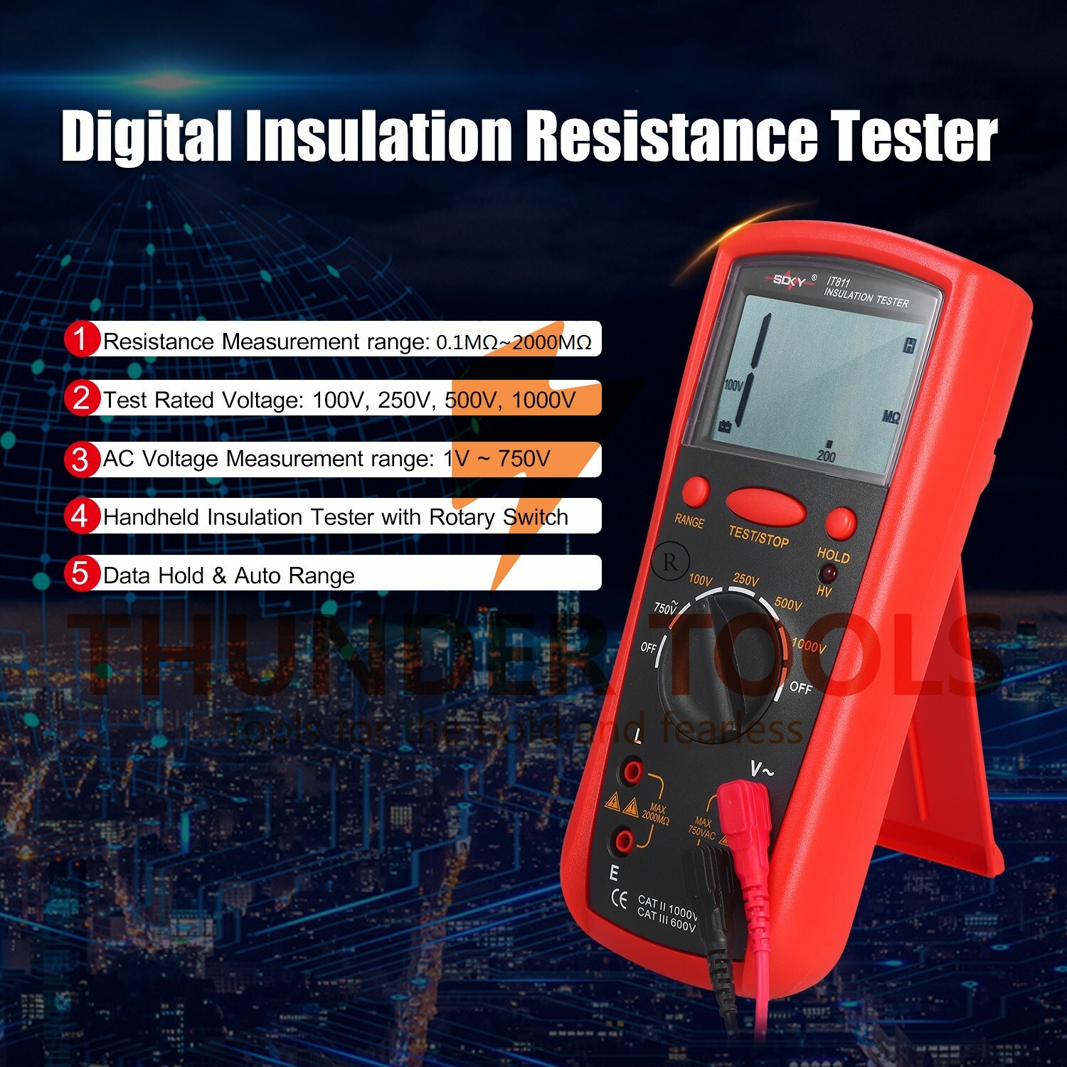 Thunder Tools Insulation Resistance Meter Digital Ohmmeter Handheld