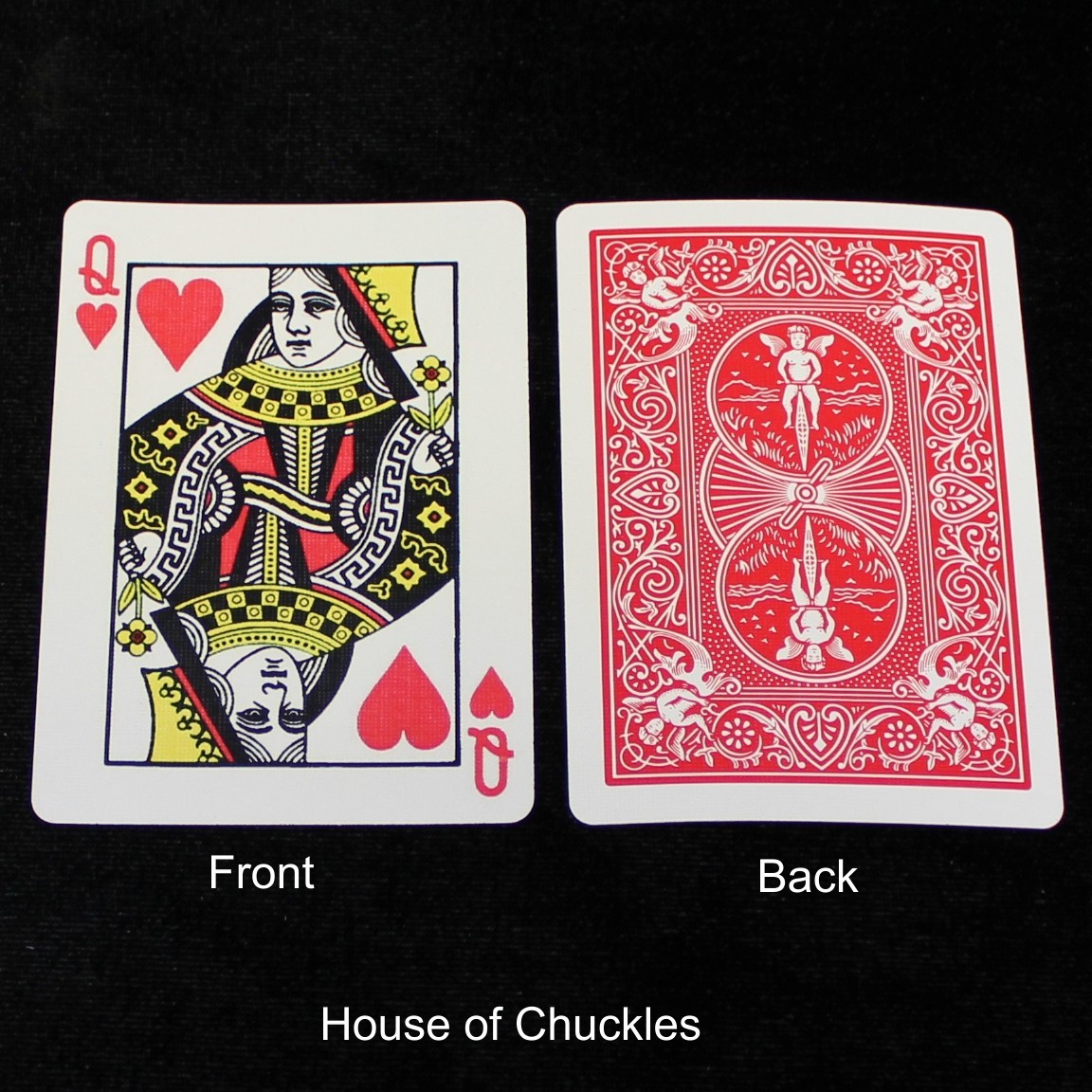 Queen of Hearts - BLACK BOARDER, Bicycle Printed Gaff Card, Red
