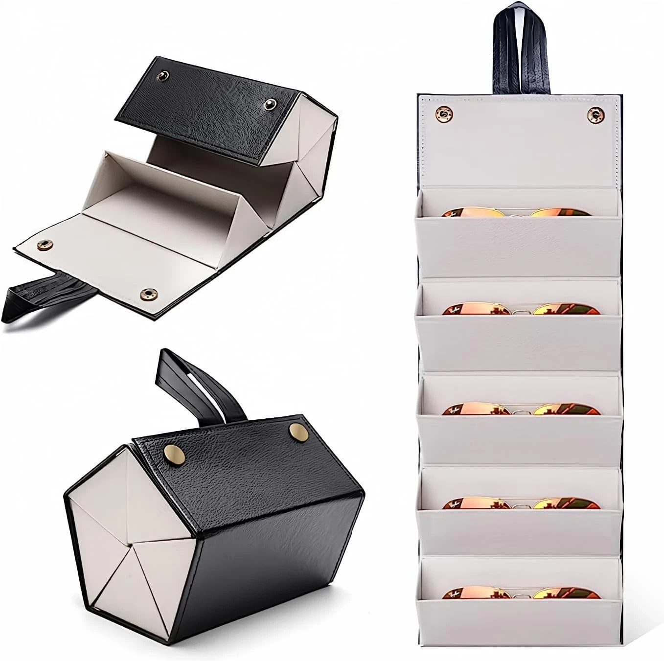 Travel Sunglasses Organizer Case for Multiple Pairs, Roll-Up & Hanging Design