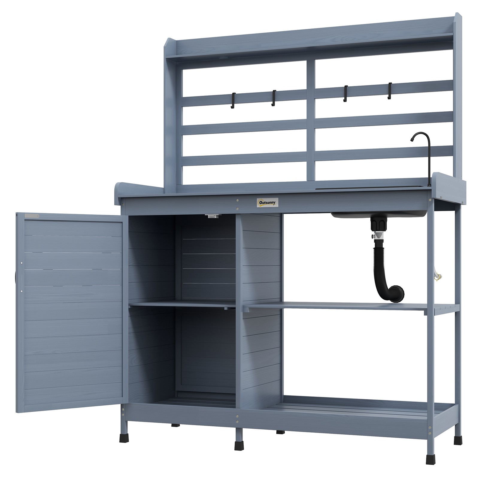 Potting Table Work Bench with Storage Sink Water Tap for Backyard Patio Balcony
