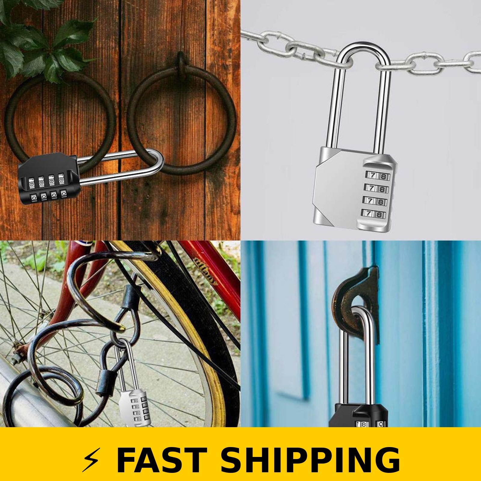 disecu 2 Pack 4 Digit Waterproof Combination Padlock - Black