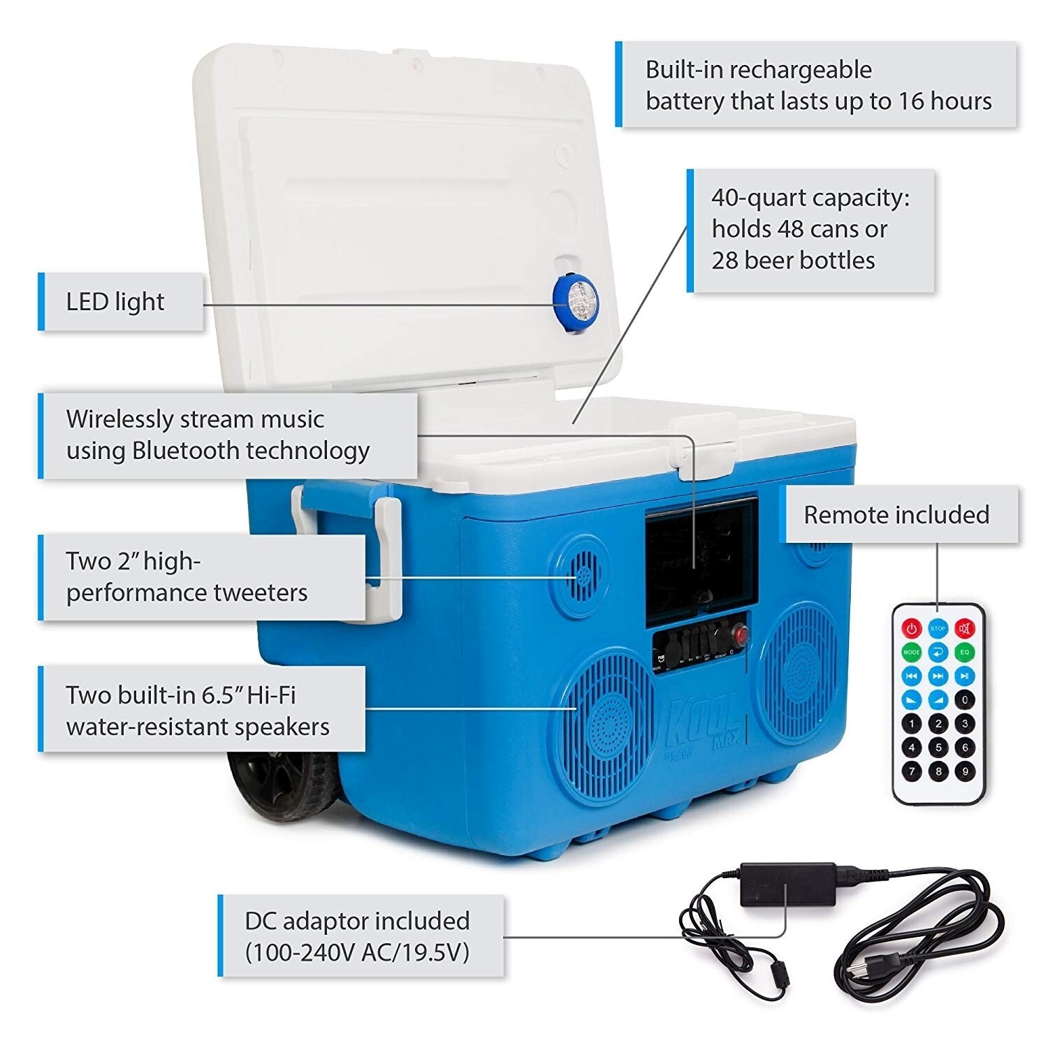 KoolMAX 40 Qt Cooler 350W Audio System Bluetooth Speaker Power Station -Refurber