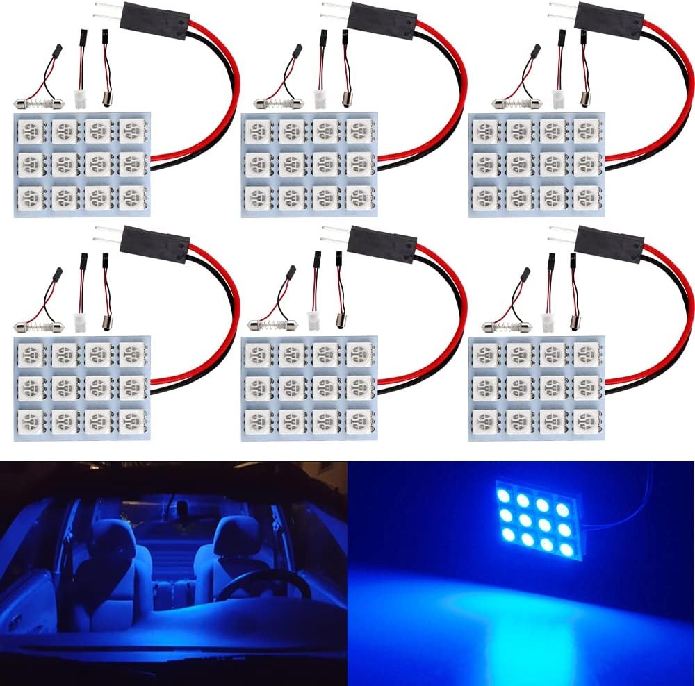 6-Pack Blue LED Panel Dome Light, Car Interior Lights for Ma Color: 12SMD-Blue