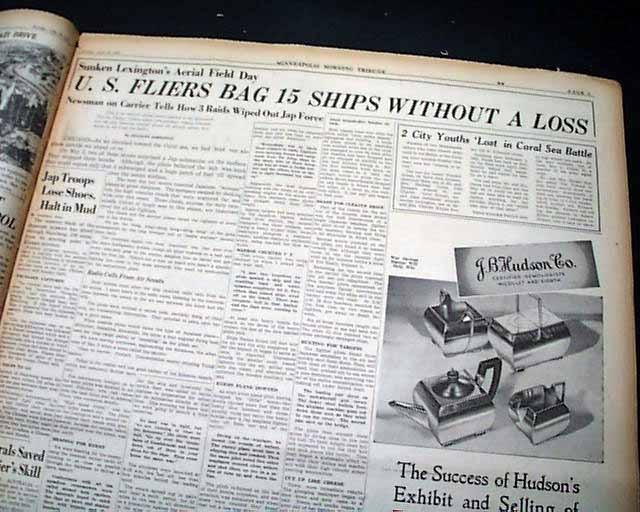 STANLEY JOHNSTON Battle of the Coral Sea on USS Lexington 1942 WWII Journalist