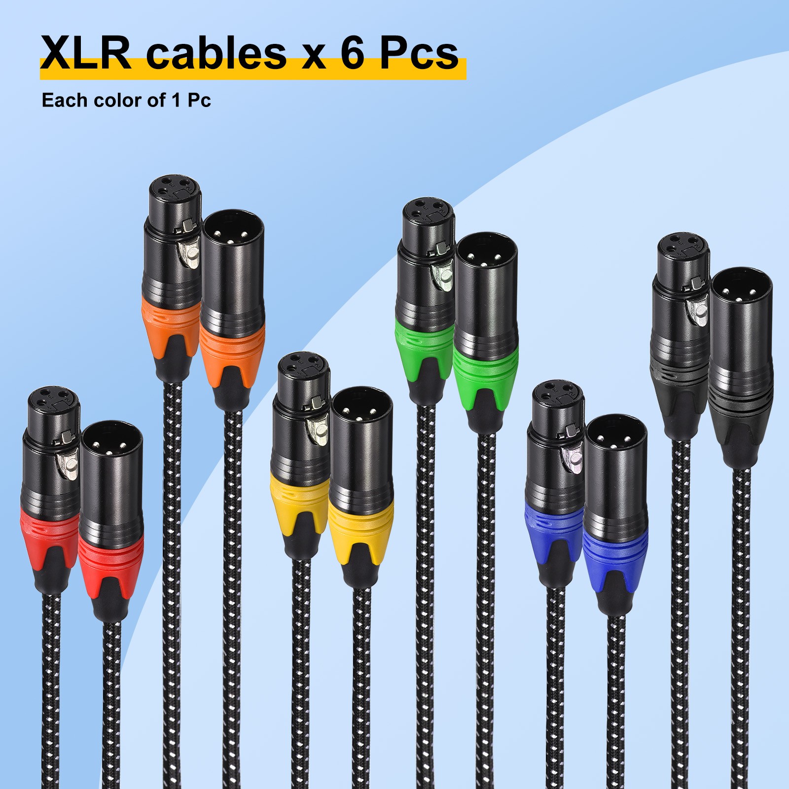 6pcs XLR Cables 1.2ft 21AWG Microphone Cables Nylon Braided Speaker Patch Cables