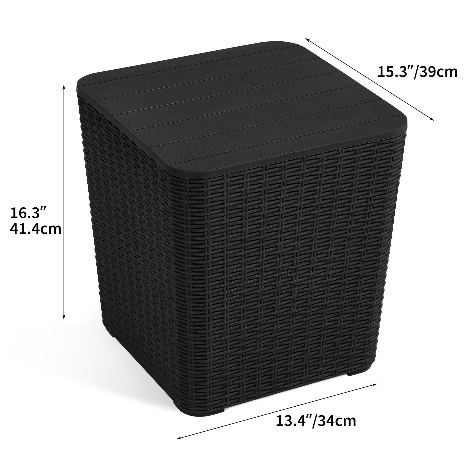 11.5-Gallon Outdoor Side Table, Resin Rattan Coffee Table with Extra Storage