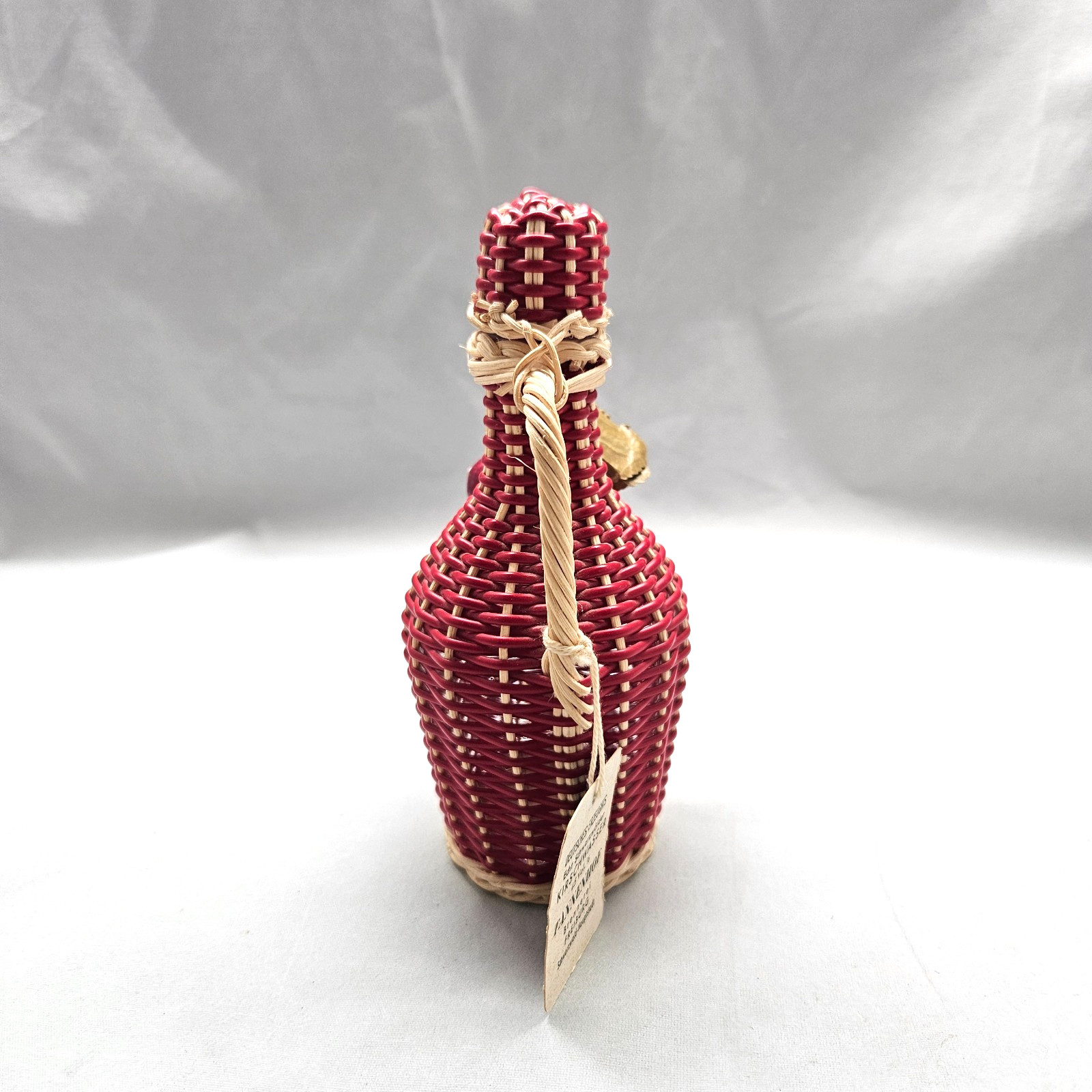 Vintage Empty Red Wicker Wraped Cherry Brandy Glass Bottle Blackforest Germany
