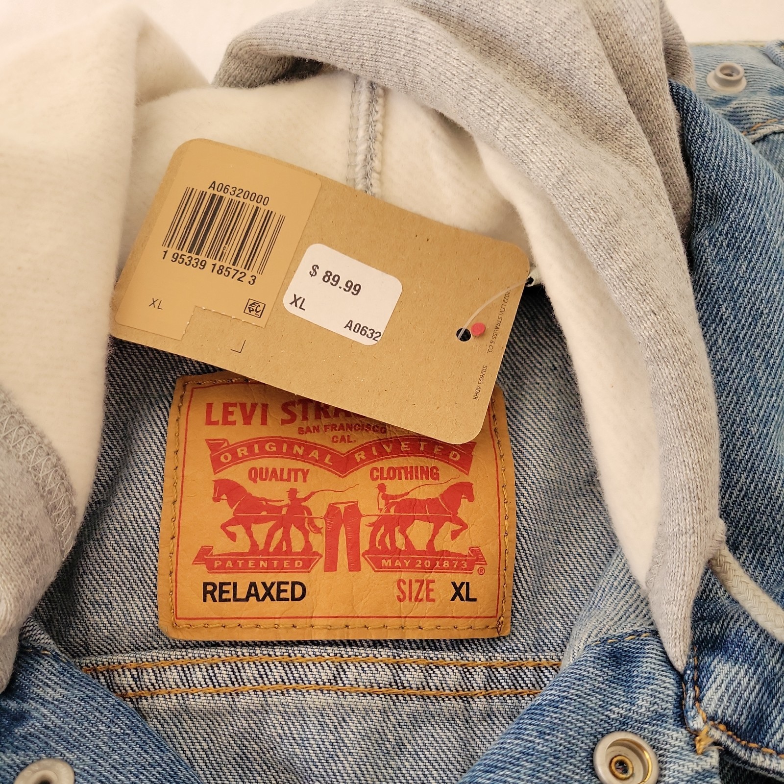 Mens XL Levi’s Hybrid Hoodie Trucker Jacket Blue Gray Relaxed Fit Long Sleeve