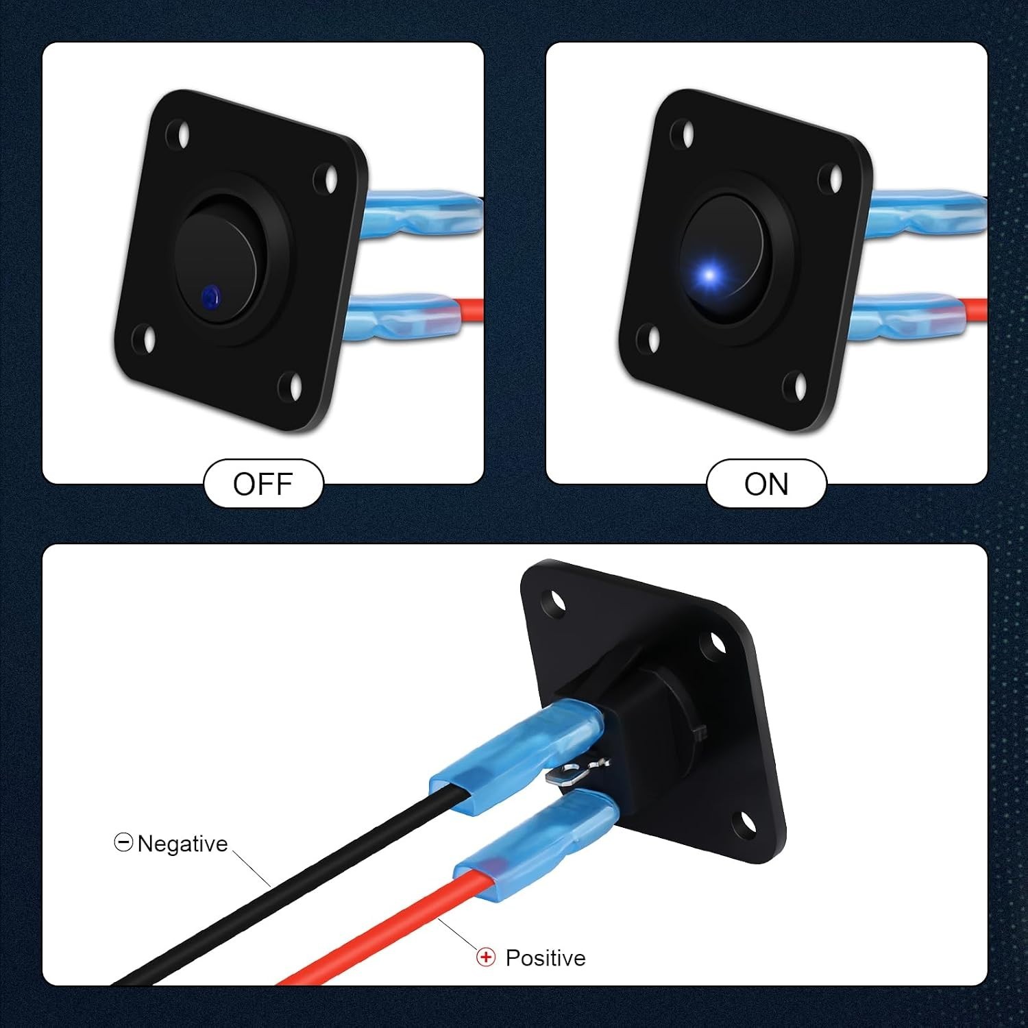 Toggle Switch Panel, DC 12V 20A Blue Round Lighted ON Off SPST LED Switch Pan...