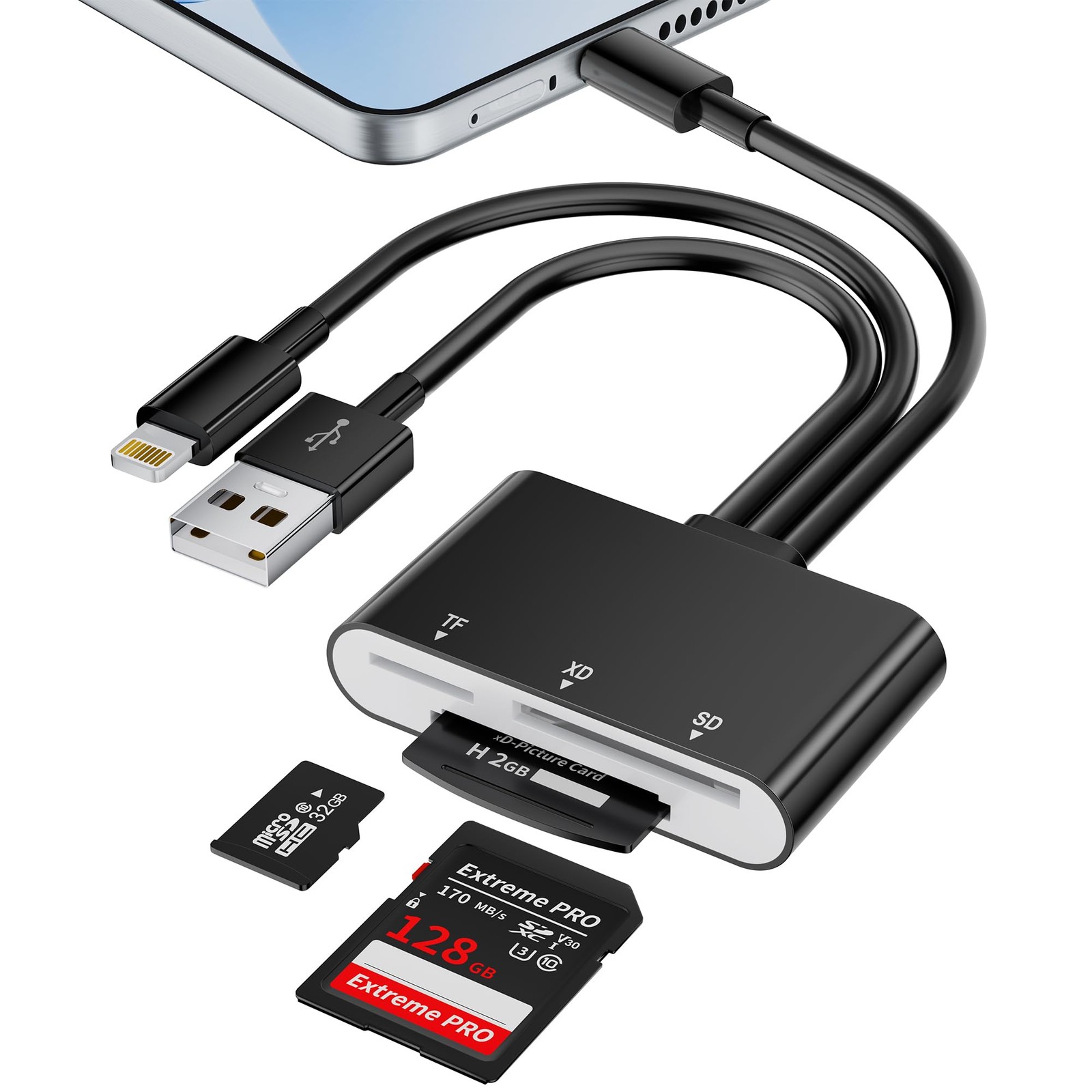 XD Card Reader, 3 in 1 SD Card Reader for iPhone, SD/TF/XD Card Adapter with ...