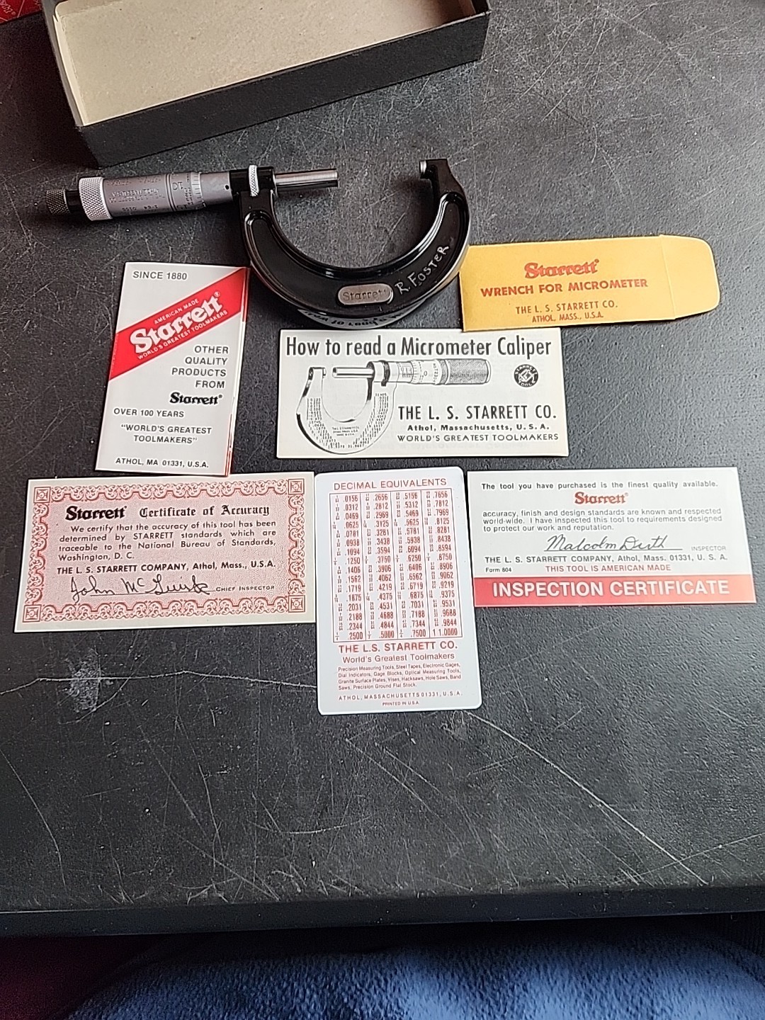 STARRETT # 436 Micrometer 1" - 2" x .001" Smooth Thimble Movement