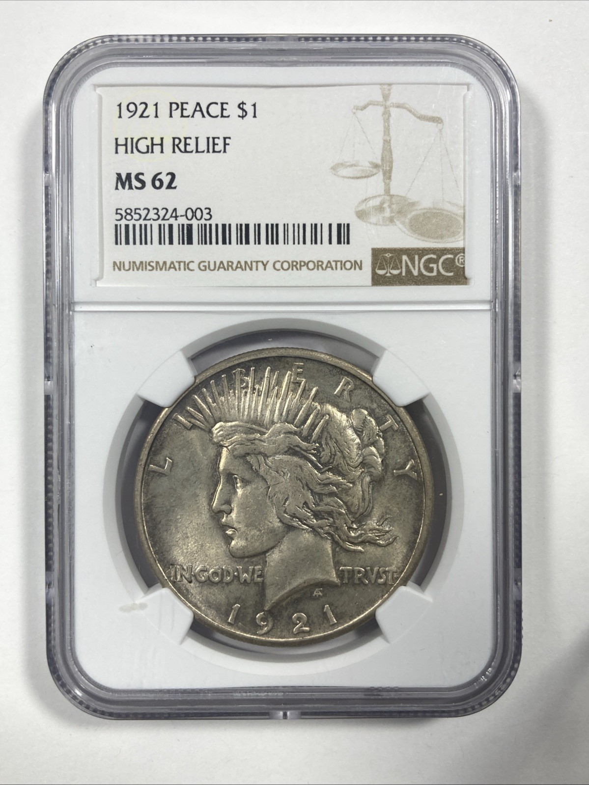1921 Peace Silver Dollar 1.00. NGC MS62.