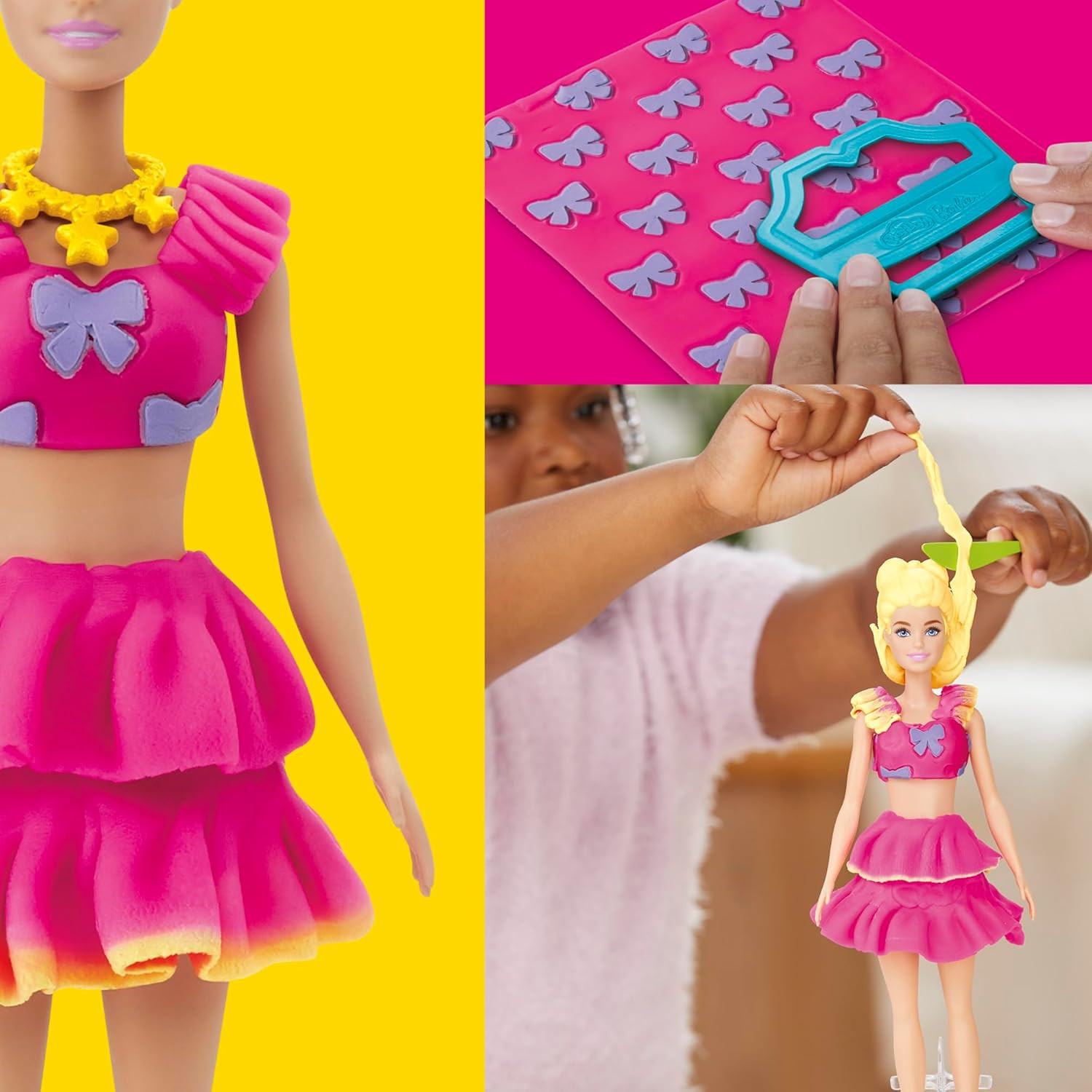 Barbie Ruffles and Bows Set, Make Doll Clothes with Modeling Compound & 9 Fas...