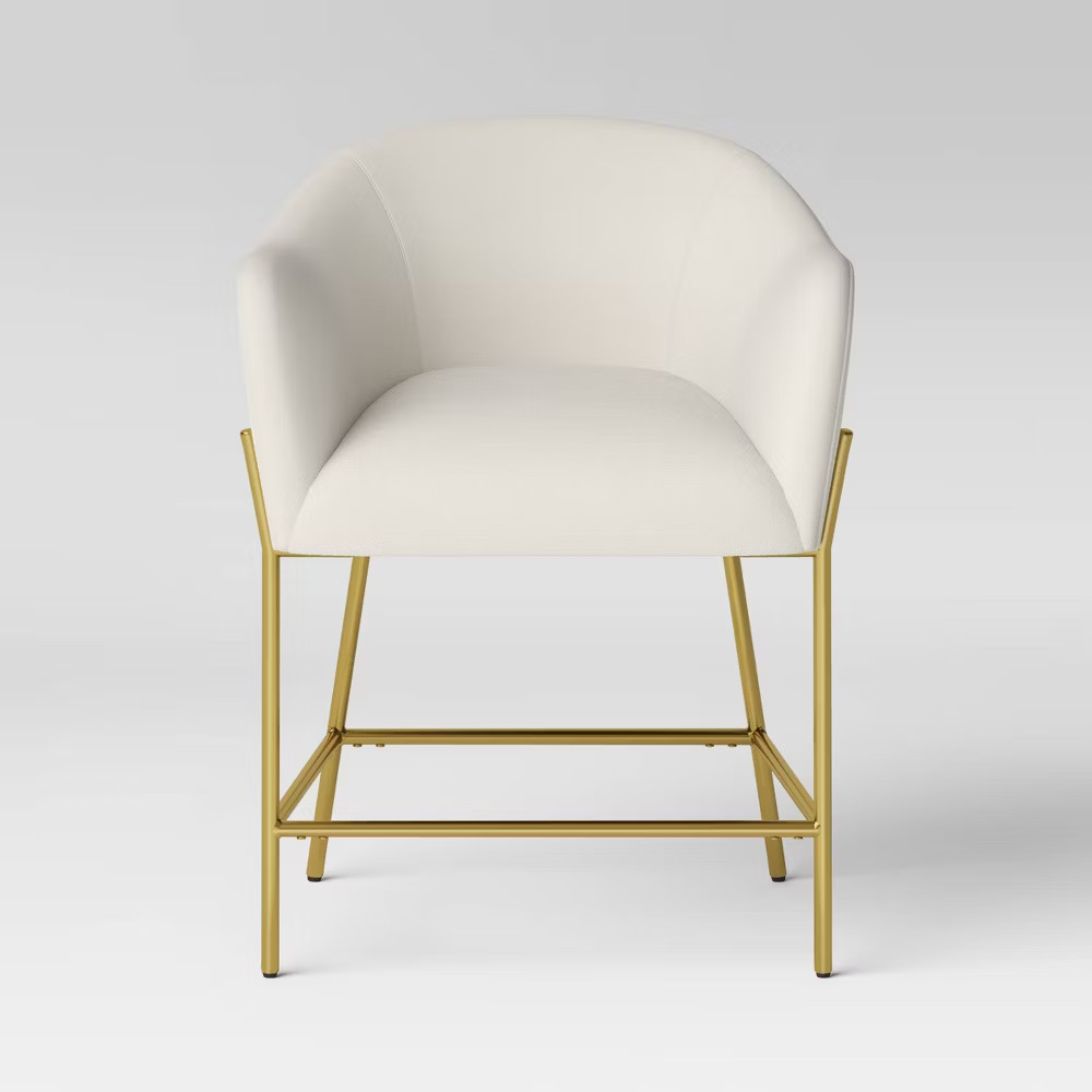 Gladden Barrel Counter Height Barstool Cream Boucle/Brass - Threshold