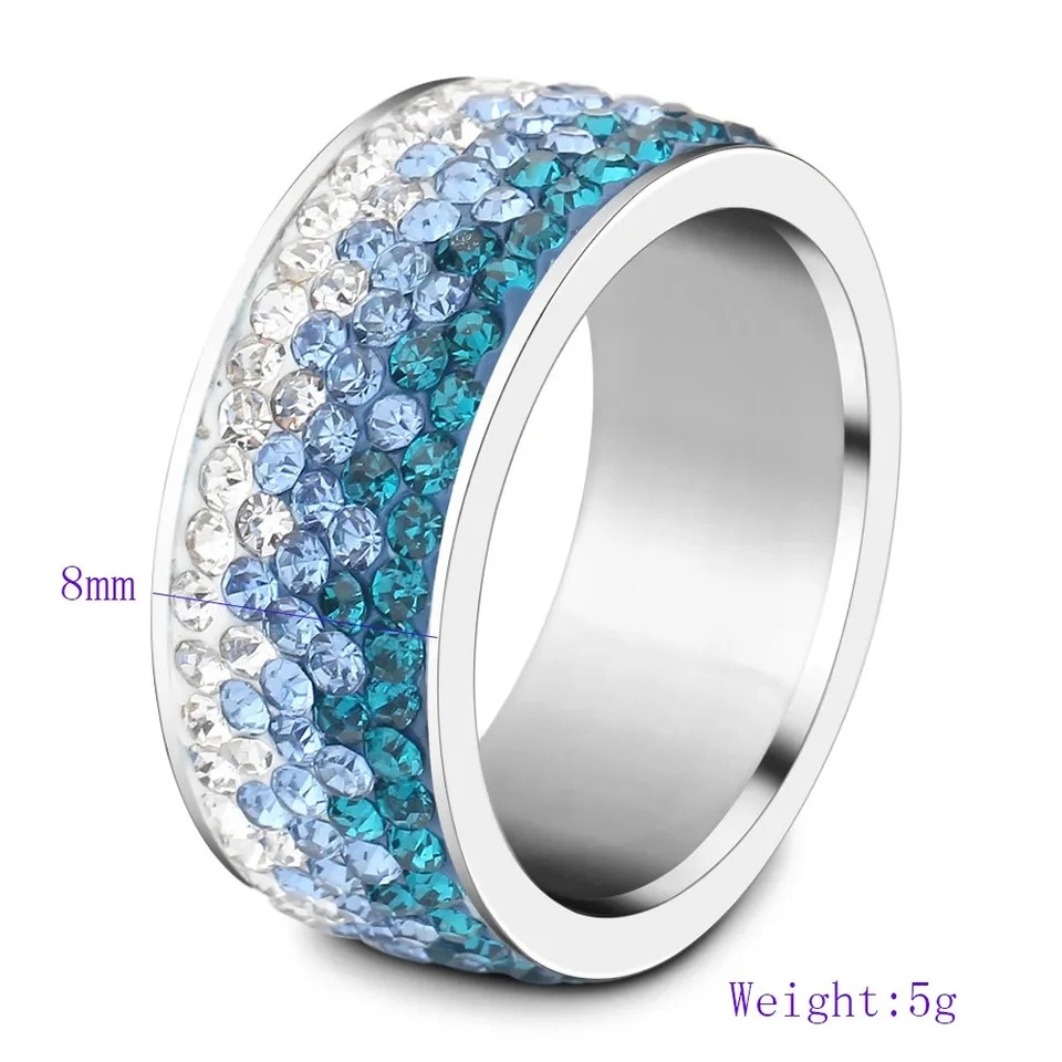 Stainless Steel Gradient Crystal Ring Women Round Mixed Tone Classic Jewelry
