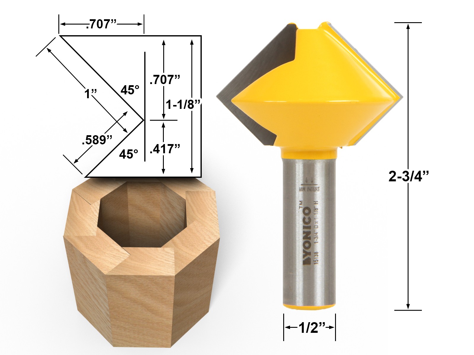 8 Sided Bird's Mouth Router Bit - 1/2" Shank - Yonico 15138