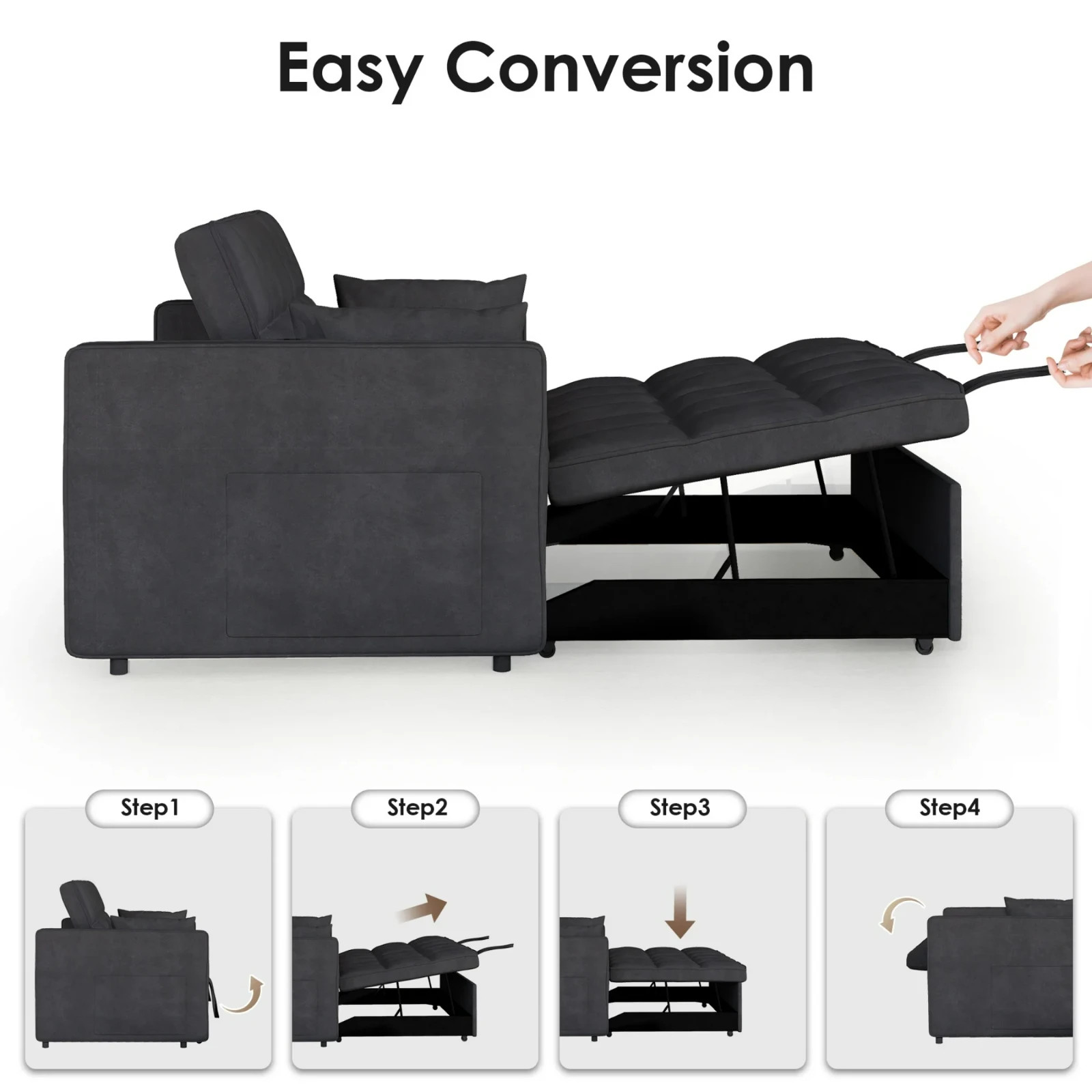 3 in 1 Convertible Sleeper Sofa Bed, Velvet Pull Out Futon Couch