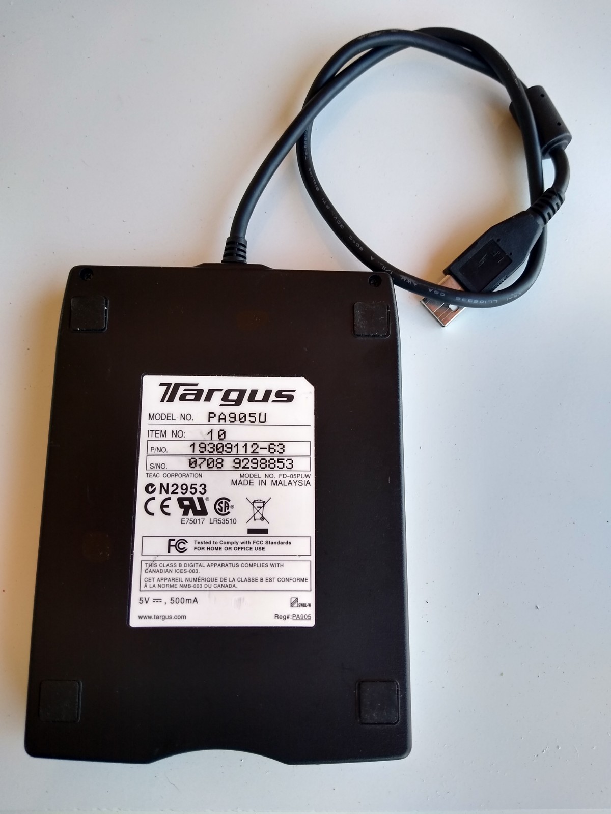Targus PA905 External Floppy Disc Drive - Tested And Working