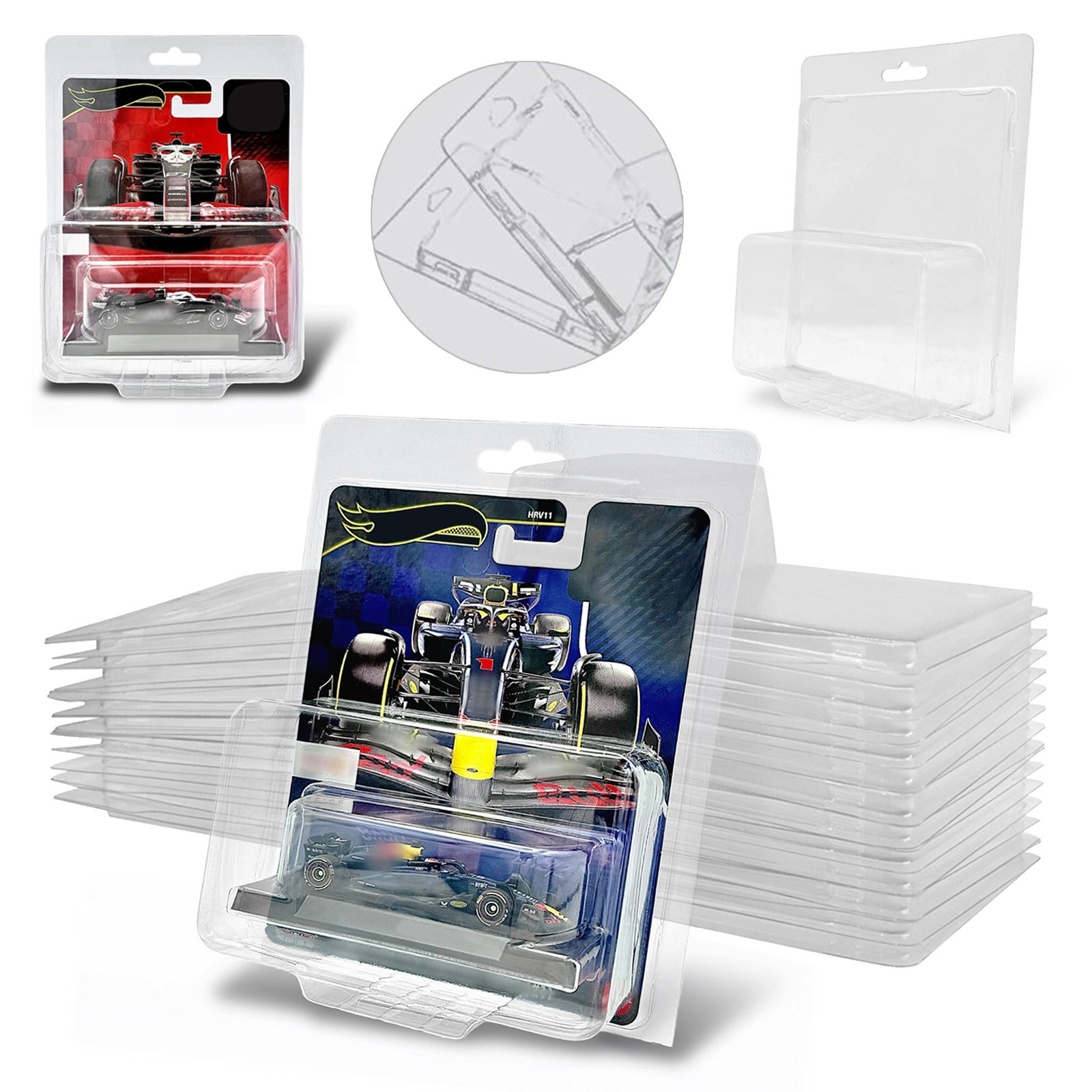 50 Pack Clear Protector Cases for Premium Formula 1 2024 Die-Cast Racing Cars
