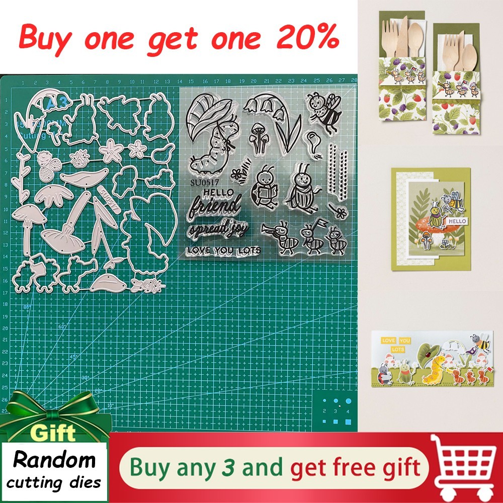 Sweet Bugs Cutting Dies&Stamps Sets,Scrapbooking Paper Card Embossing Stencils