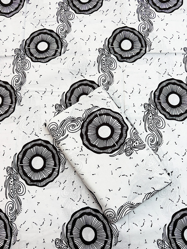 Sell by 3 Yards African Super Quality Wax Prints -White-Black