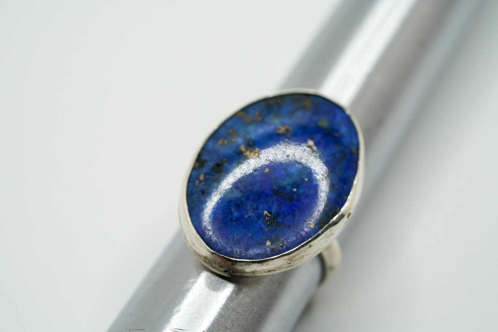 Upcycled Artisan Sterling Silver Lapis Lazuli 2.5cm Cabachon Ring Size 6.25 JB51