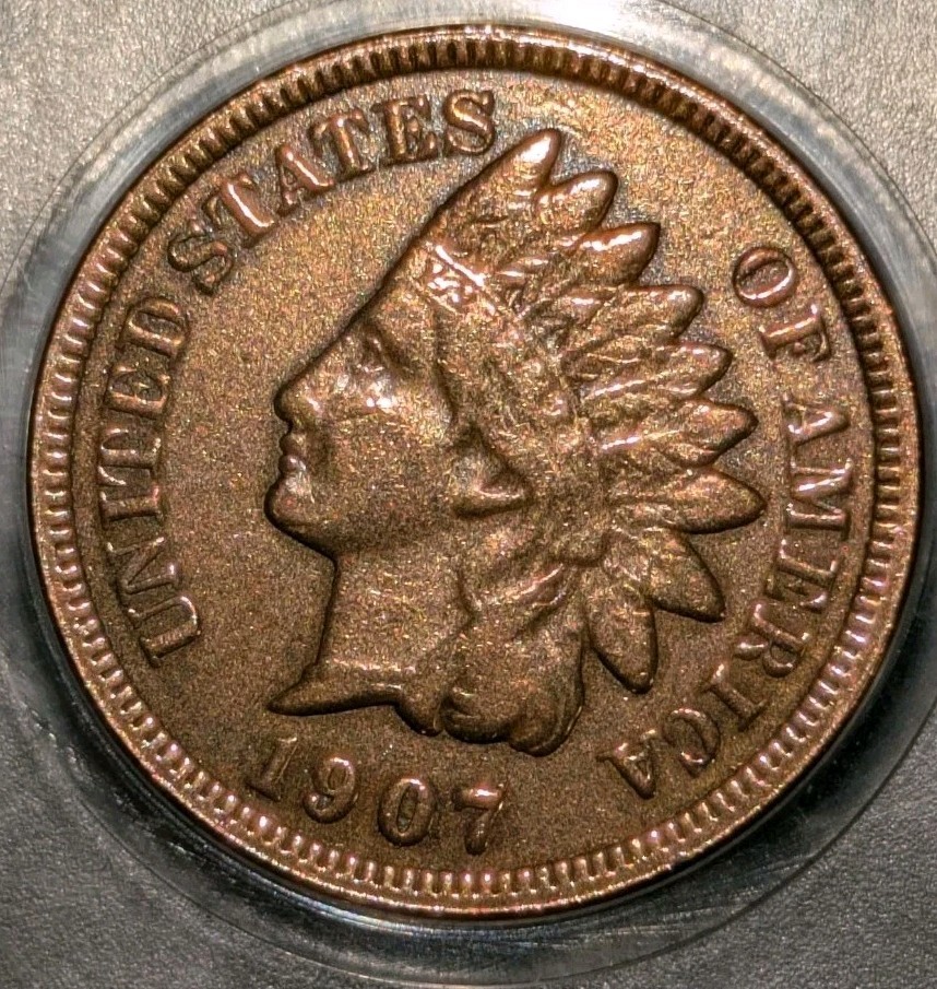 1907 1c Indian Head Cent Uncirculated Red Brown Shiny