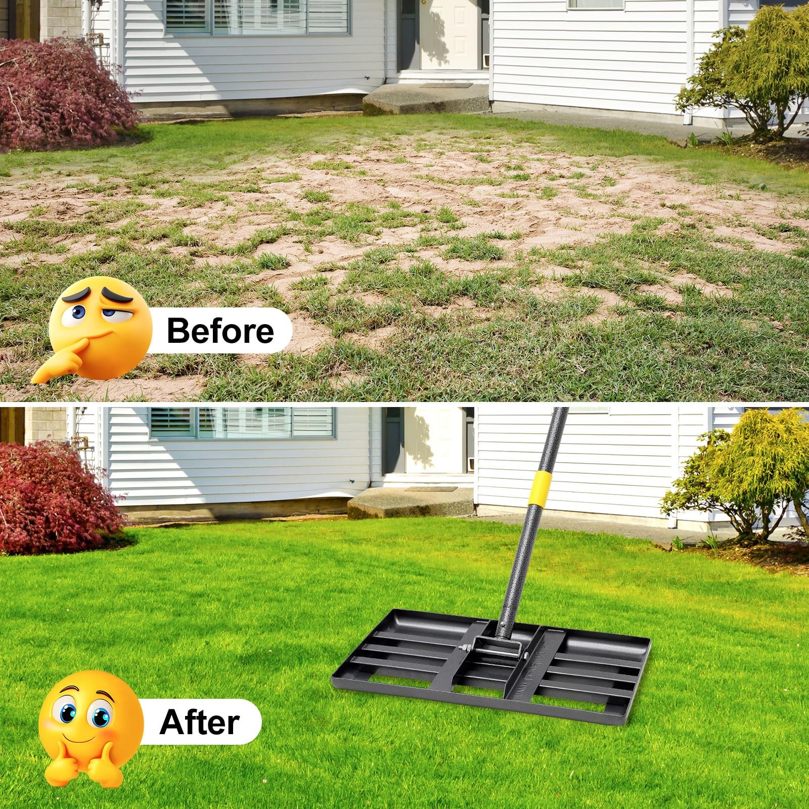 Lawn Leveling Rake, 60 Inch Adjustable Long Handle Leveling Rake, Black Heavy...