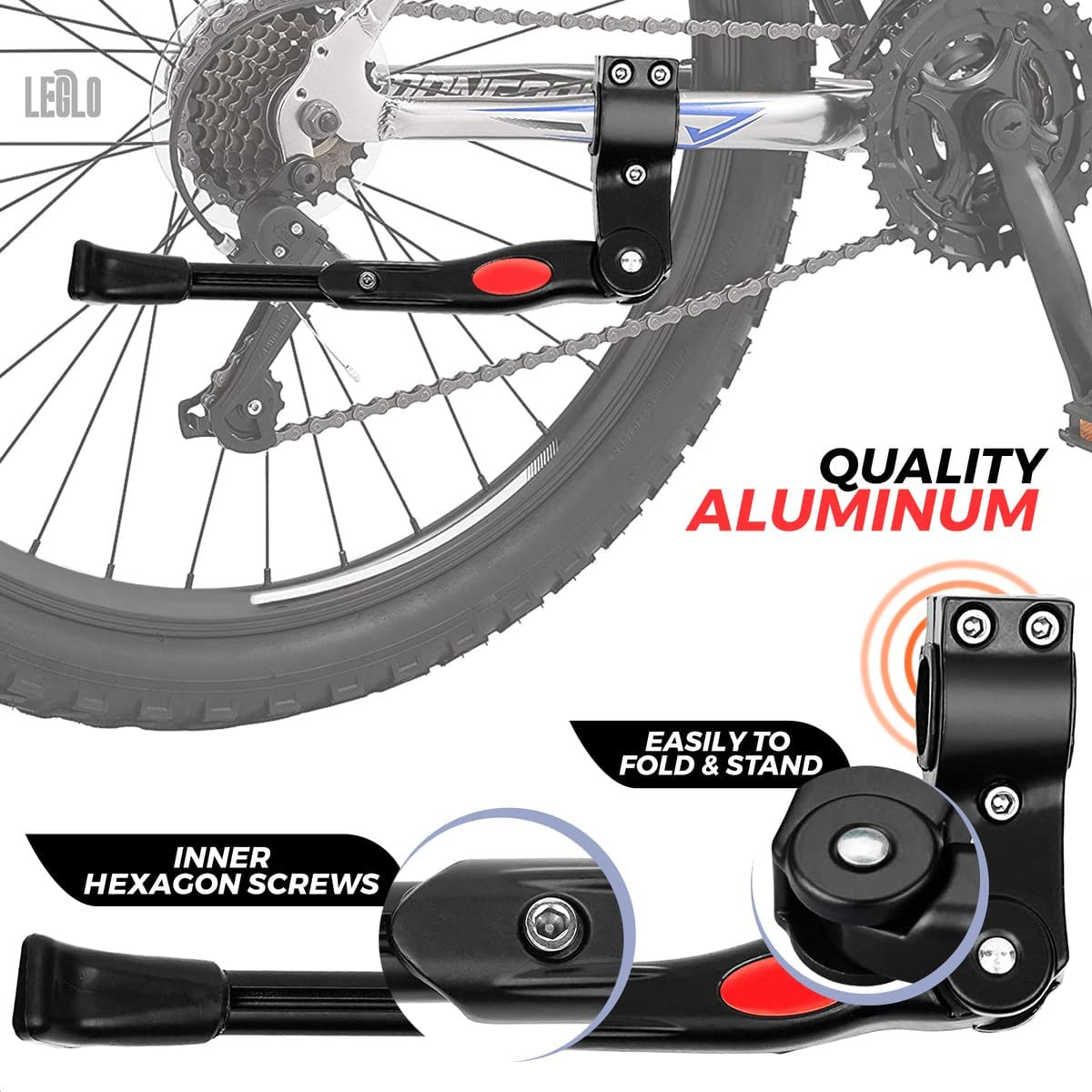 Adjustable Bike Kickstand for Adult Bike – Fits 22" to 26" Wheels, Aluminum Allo