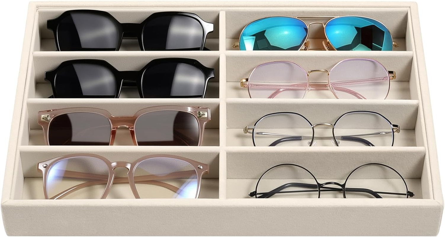 Organizador Gafas de Sol Joyería 8 Rejillas Terciopelo Reloj Expositor Beige