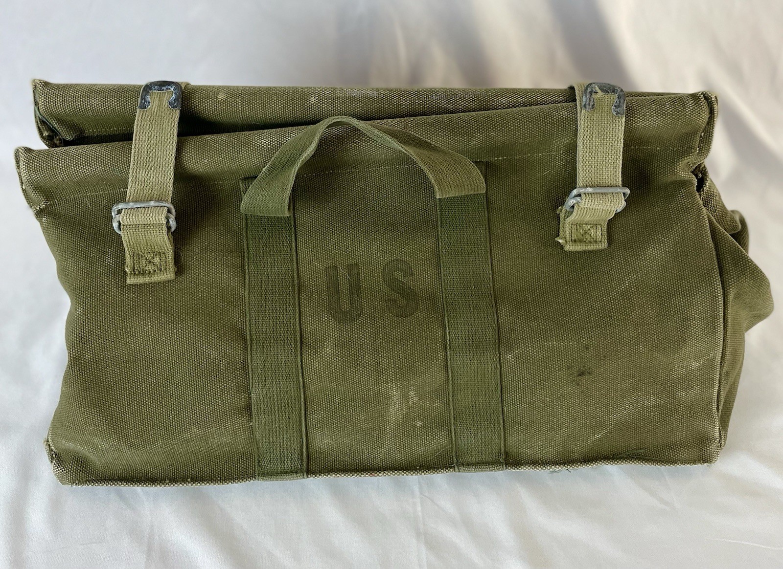 Unique Vintage US Military Green Canvas Hand Bag/Tote With Straps 9x9x17