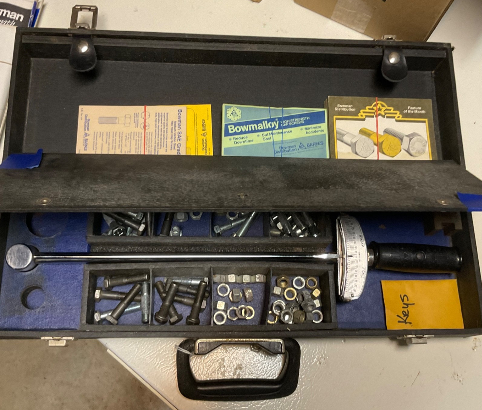 Vintage Bowman Torque Wrench in Case with Paperwork. Untested.