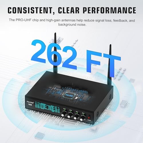 Lapel Microphones 4 Channel UHF Wireless Microphone System with 4 Lavalier 4