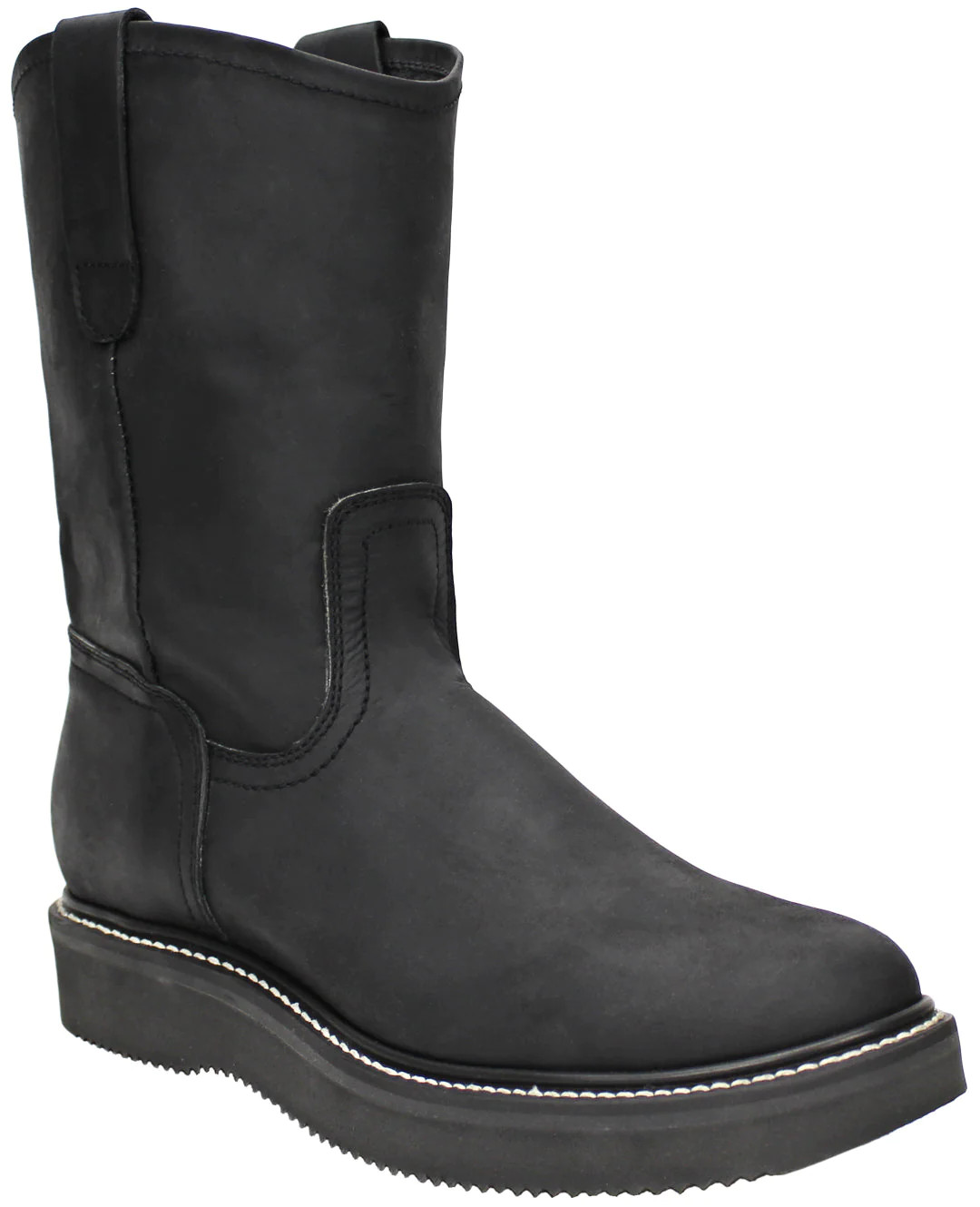 Men Genuine Leather Greenfield Rubber Sole RoundToe Black Work Boots Handcrafted
