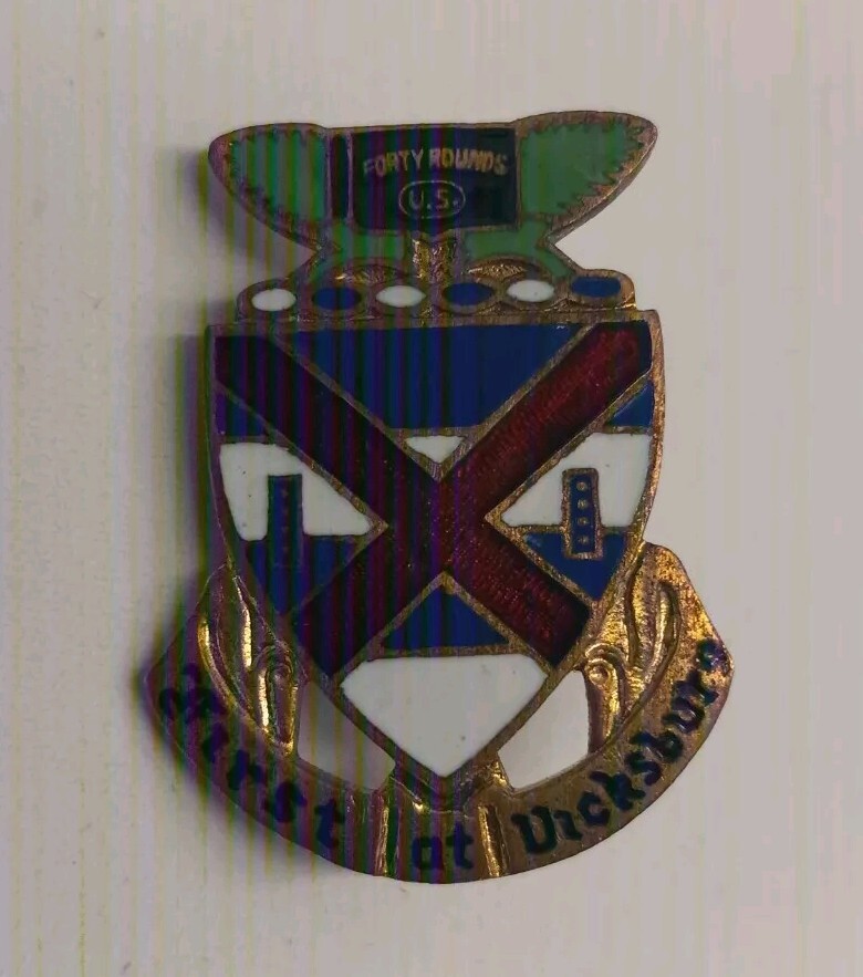 First of Vicksburg Crest Pin Red White Blue Green Gold- 40 Rounds